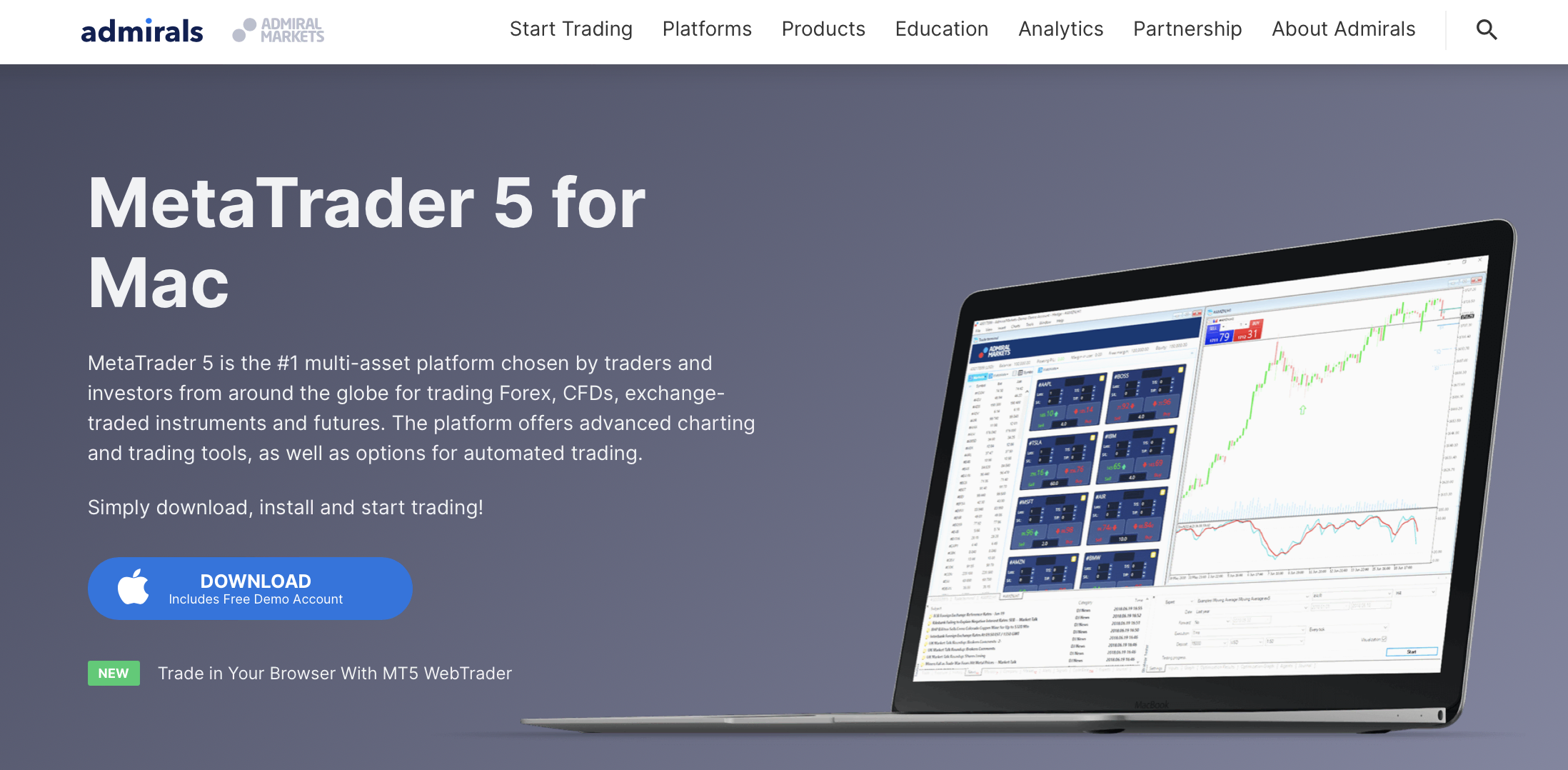 The official landingpage of the admirals MetaTrader 5