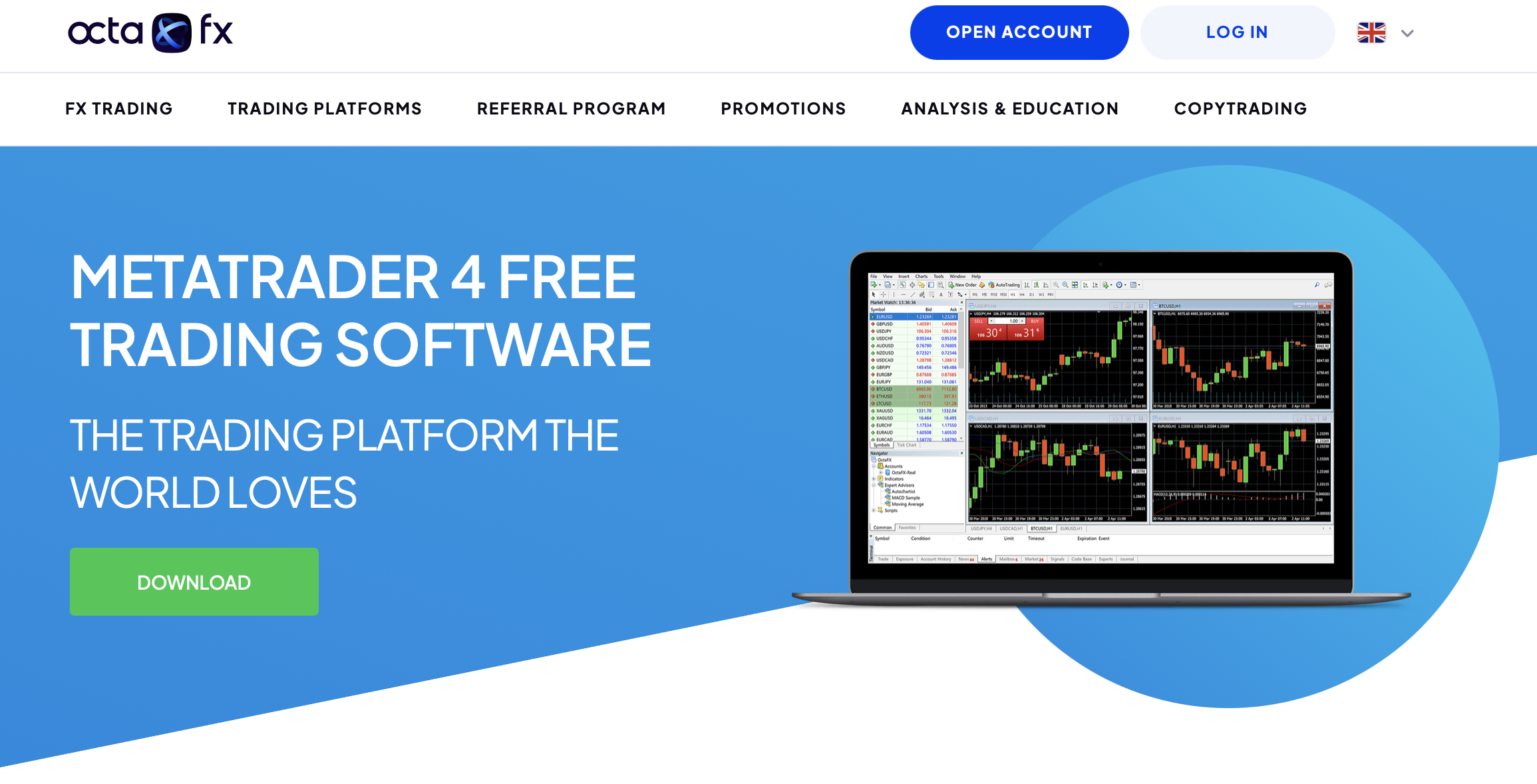 The official landingpage of the OctaFX MetaTrader 4