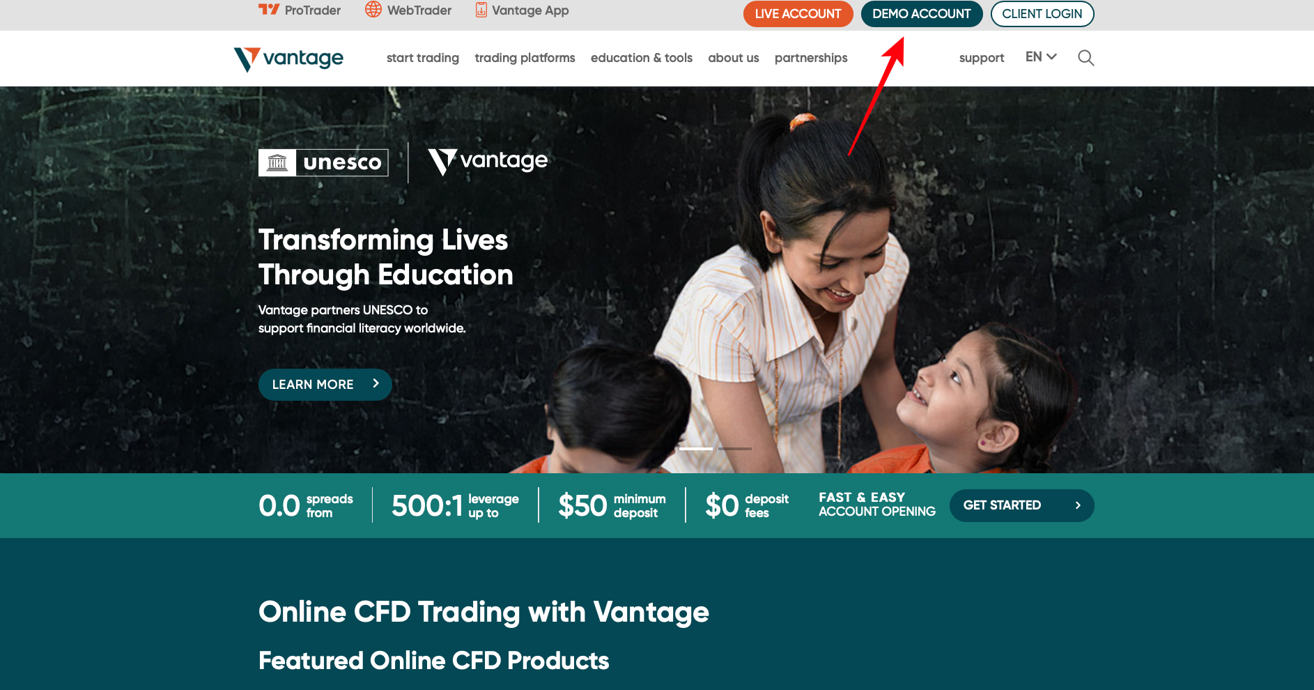 How to sign up for a MetaTrader 4 demo account on Vantage Markets