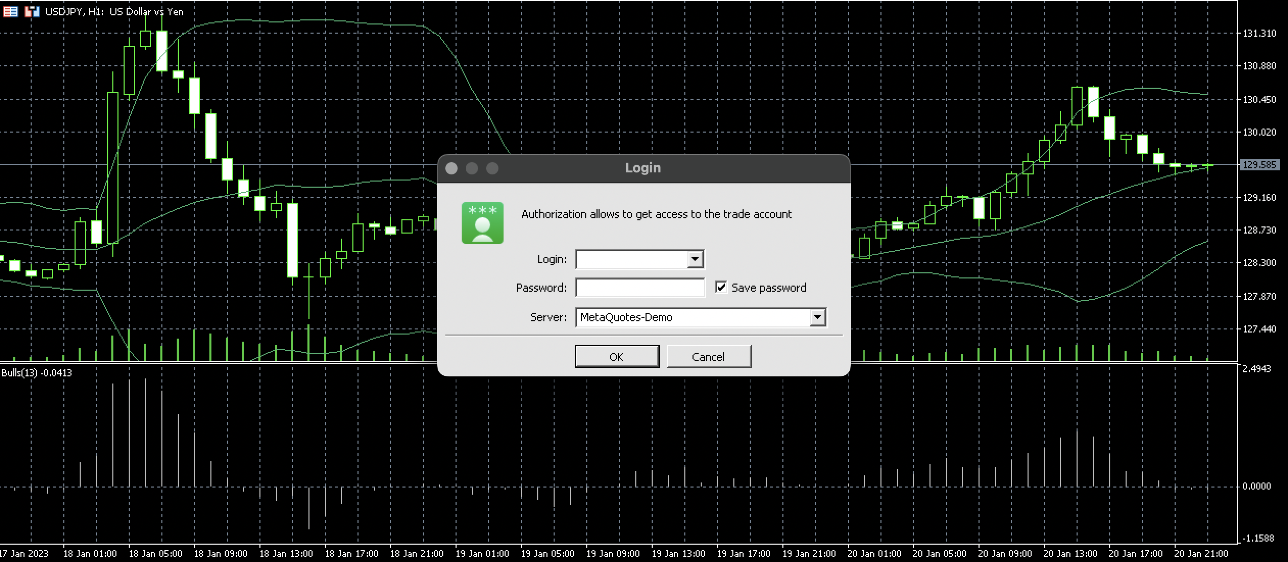 The MetaTrader 5 Login to trade account form in the file section