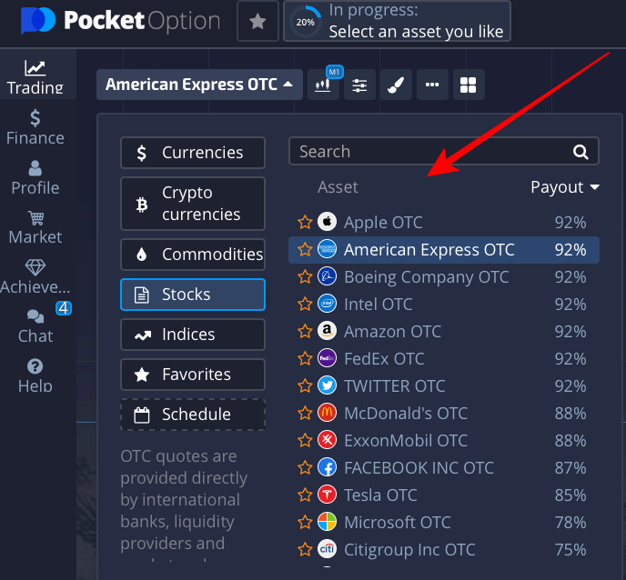 Các tùy chọn nhị phân khác nhau trên nền tảng giao dịch Pocket Option
