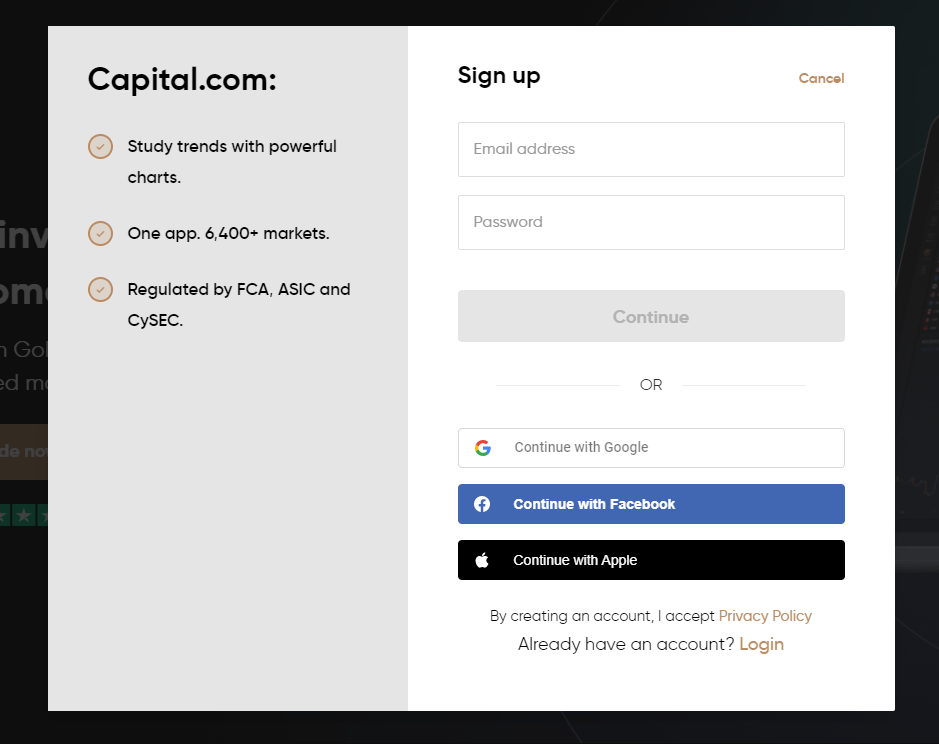 Capital.com account opening