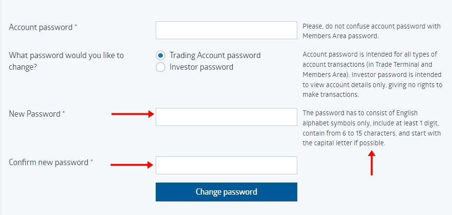 Combina caratteri e numeri speciali impostando la password del tuo conto di trading online