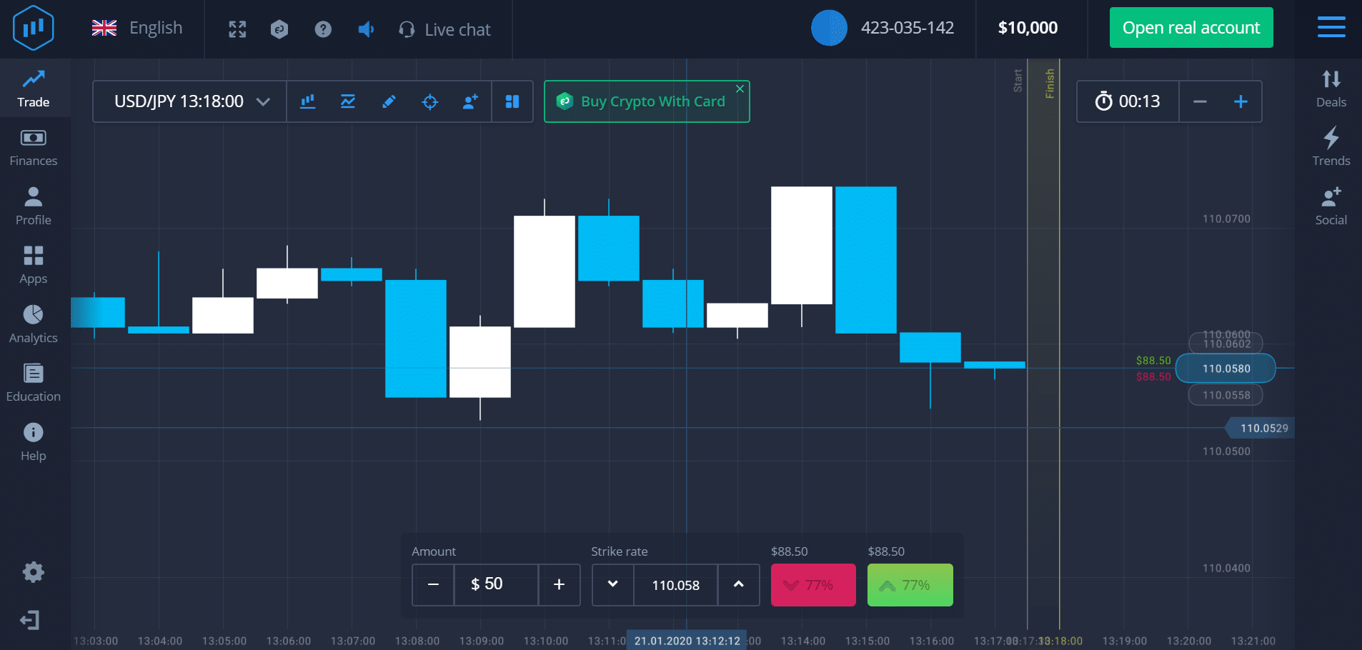 Capture d'écran de la plateforme de trading Expert Option