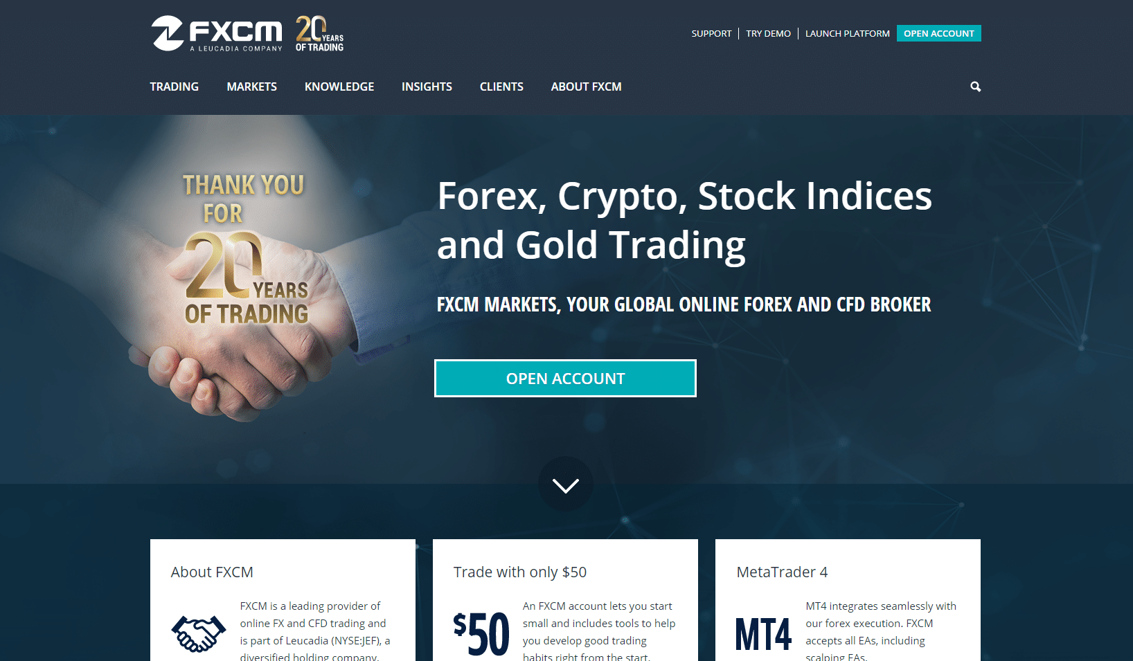 The official website of the forex broker FXCM