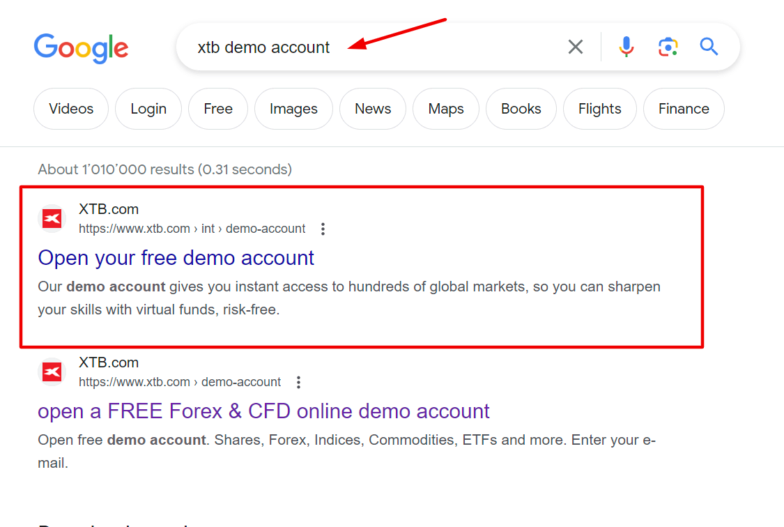 Демо акаунт за търсене в Google 