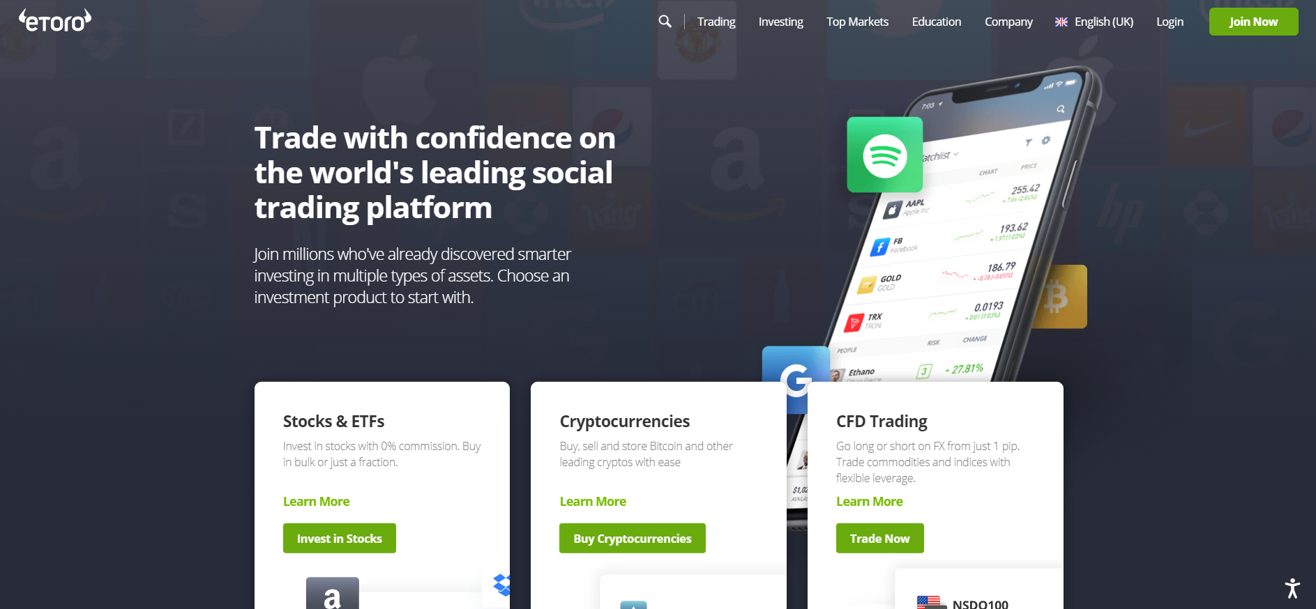 Social trading via the platform eToro