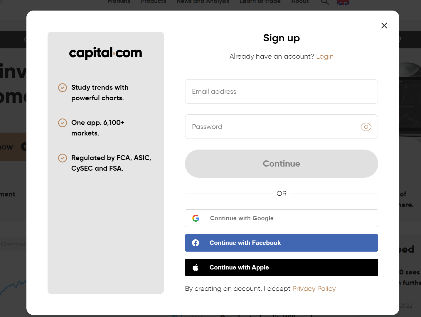 Capital.com процес на регистрация