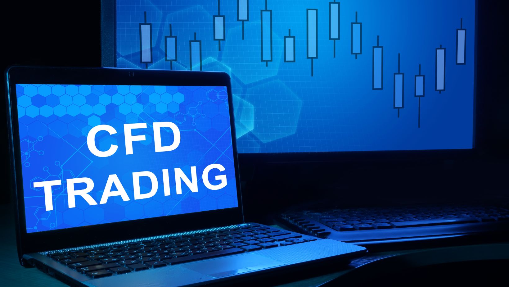 Obrazovka počítače s grafy a slovy CDF obchodování