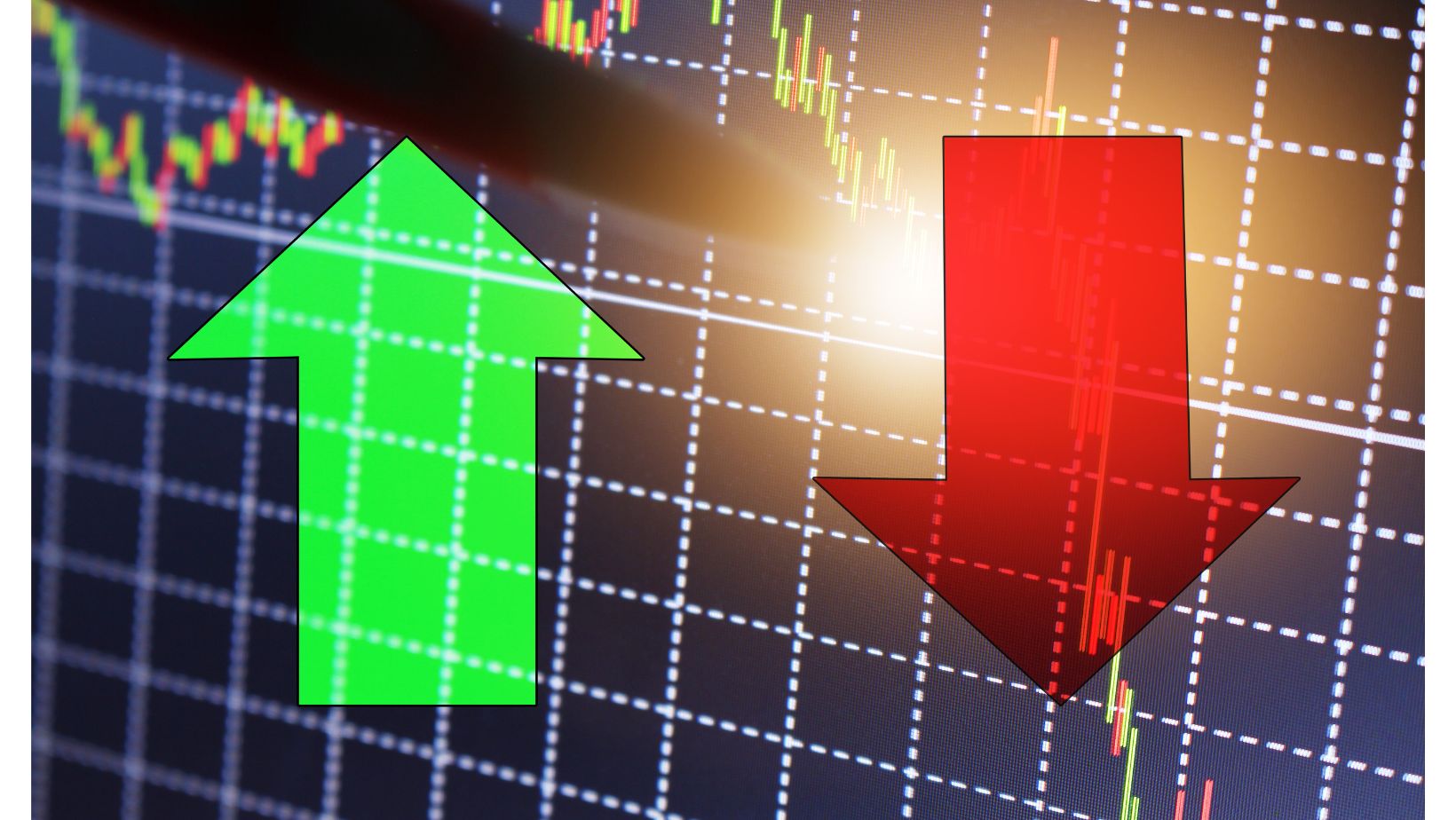 Groene en rode pijlen voor de aandelengrafiek