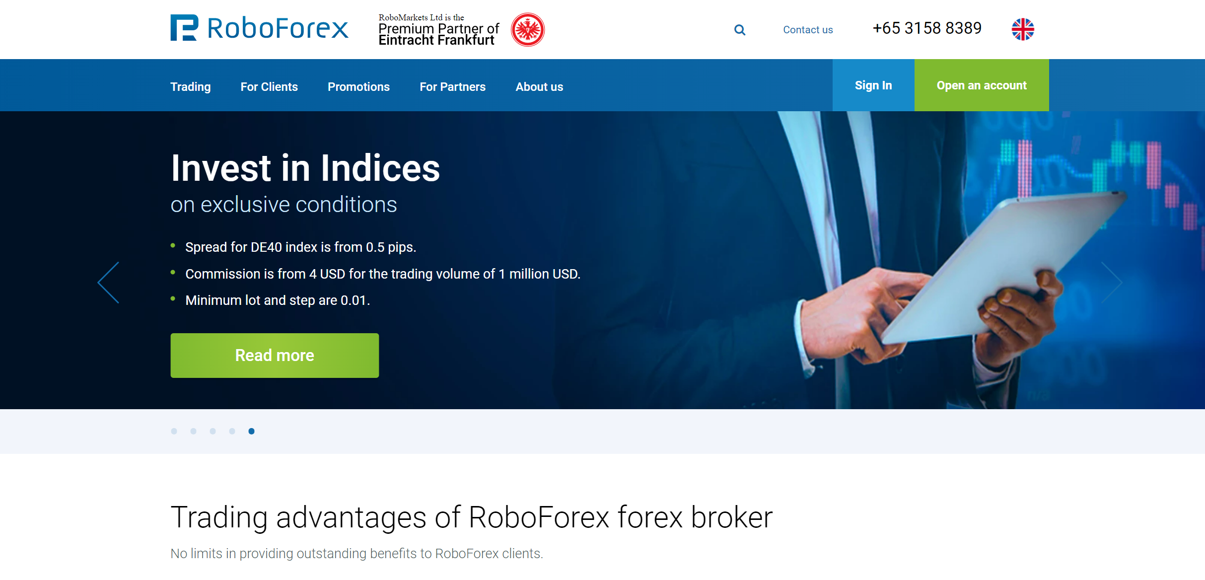 RoboForex वेबसाइट