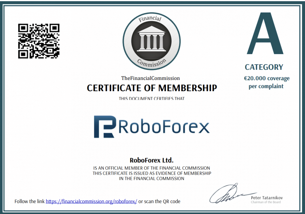 Certificado de regulamentação RoboForex