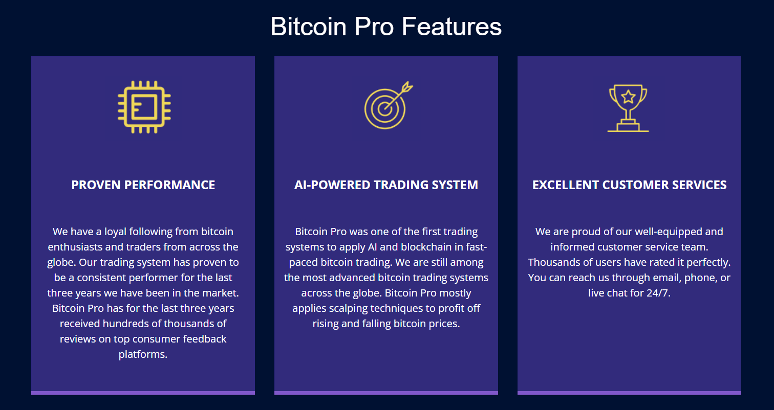 hlavní vlastnosti Bitcoin Pro