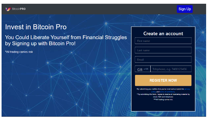 den officielle hjemmeside for Bitcoin Pro