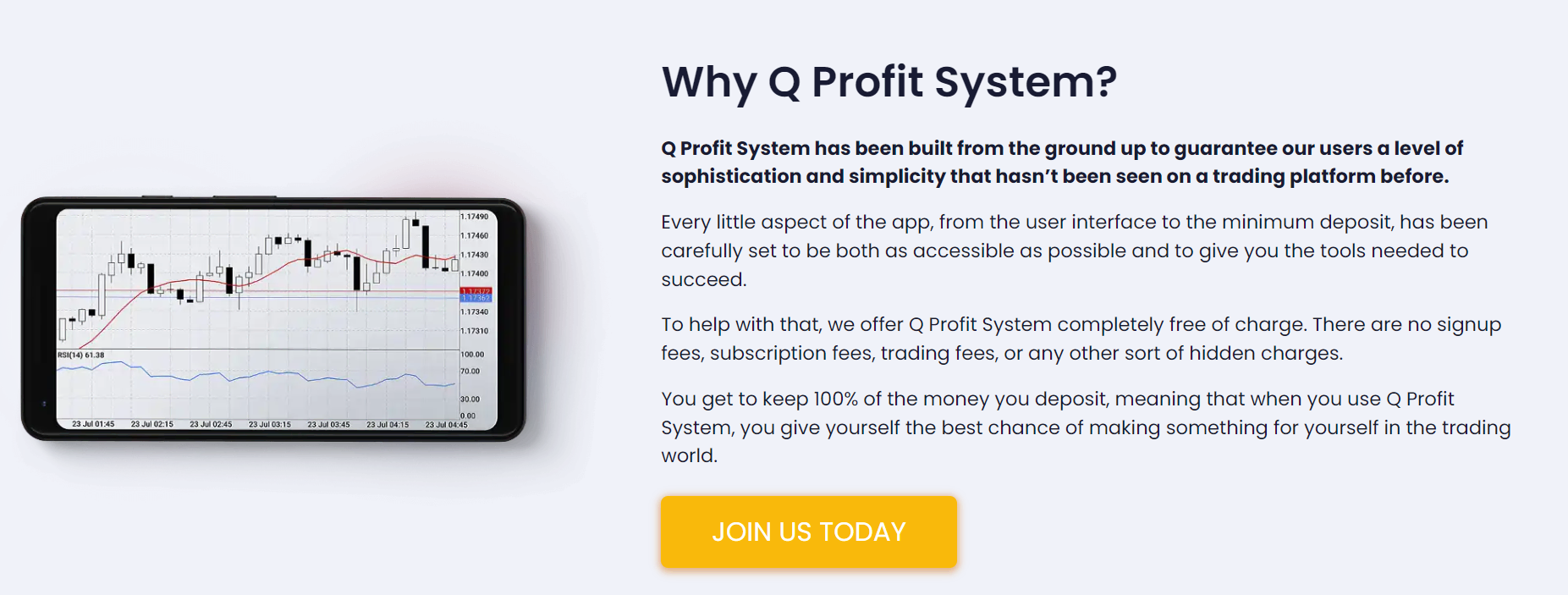 Motive pentru a alege Q Profit System prezentate pe site-ul oficial