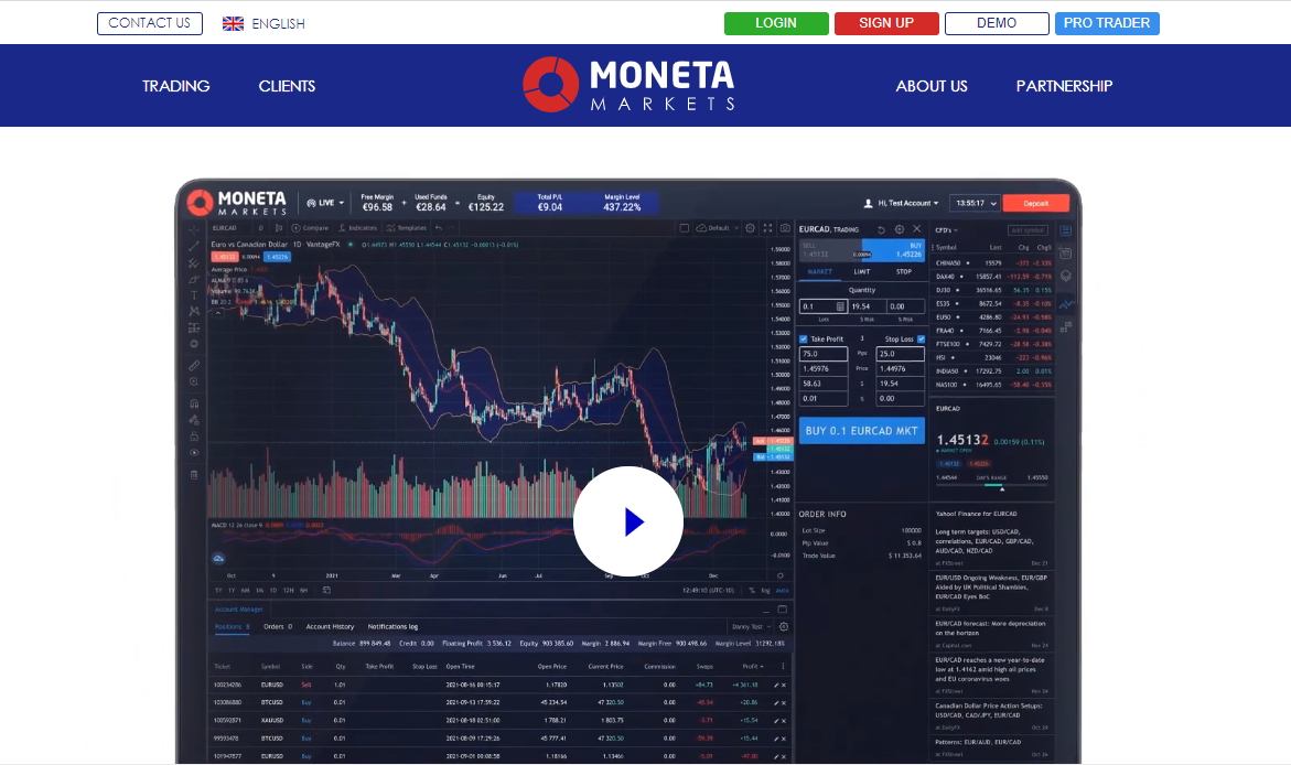 De officiële website van Moneta Markets