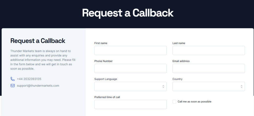 Thunder markets callback request form