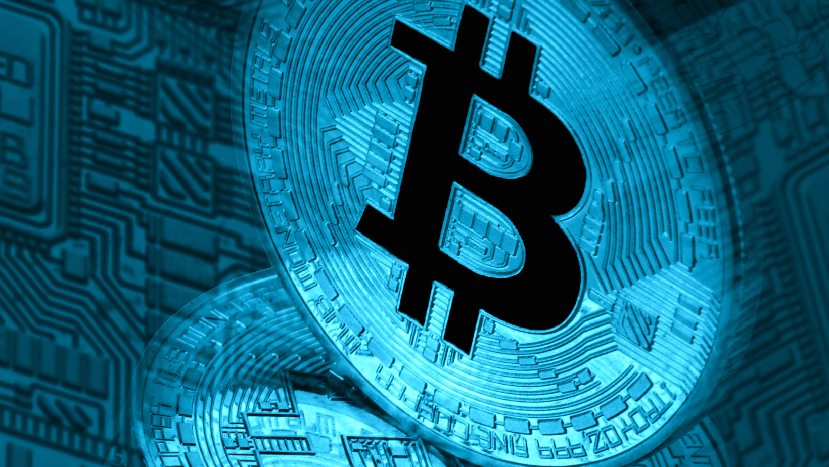 Blå bitcoin-mynt