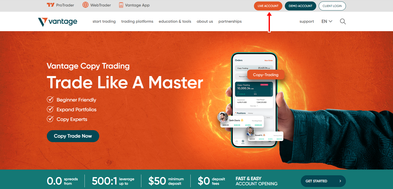 Vantage Markets - how to open a new trading account?