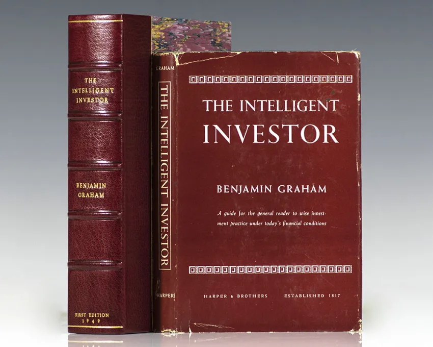 Benjamin Graham's "The intelligent investor"  first edition.
Source: https://www.raptisrarebooks.com/product/the-intelligent-investor-benjamin-graham-first-edition-rare-book/