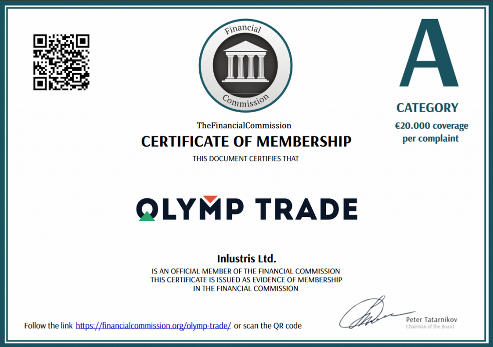 Το επίσημο πιστοποιητικό ρύθμισης του εμπορίου της Olymp